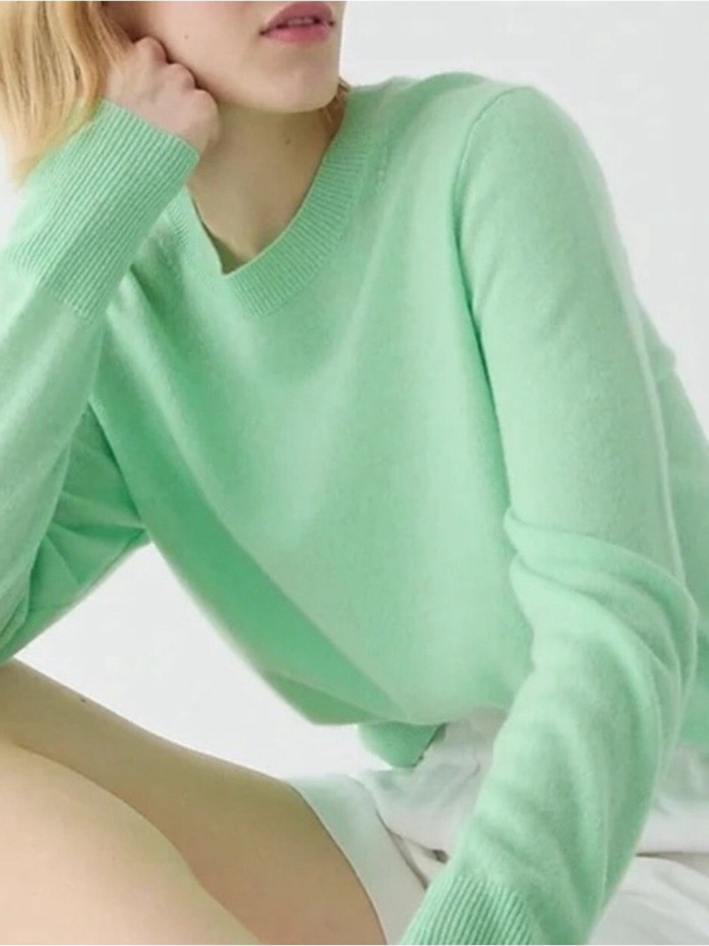 J.Crew 100% Cashmere Classic-Fit Crewneck Sweater Light Icy Green M